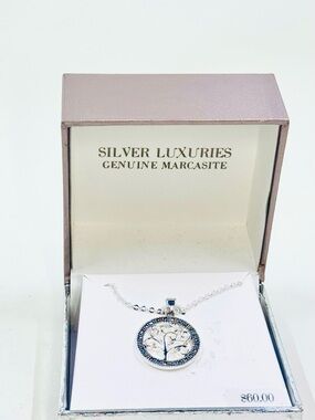 Silver Luxuries Marcasite Tree of Life Pendant W/18” Chain Necklace NIB MSRP $60